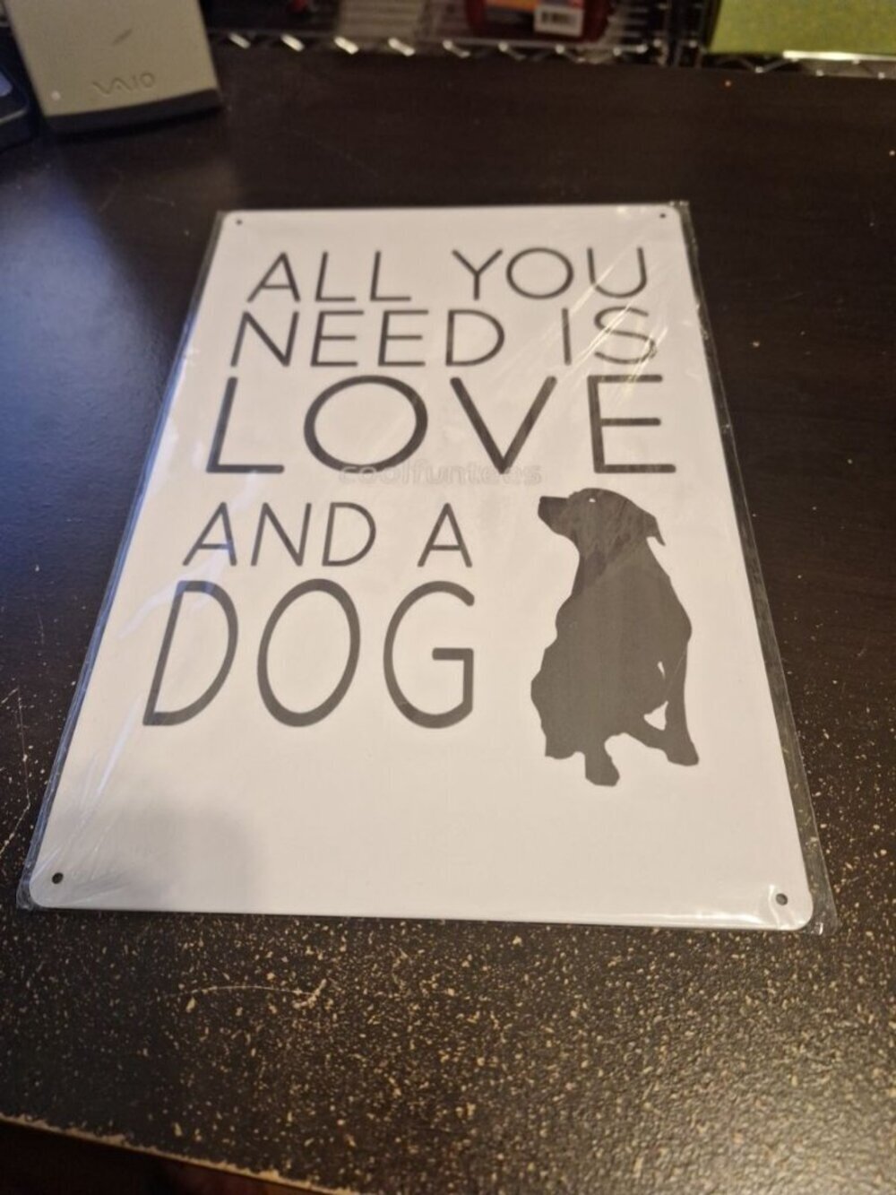 Black & White “All You Need Is Love and a Dog” Metal Tin Sign Wall Decor 8x12